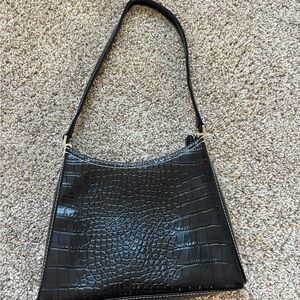 Liz Claiborne Black Croc-Embossed Shoulder Bag